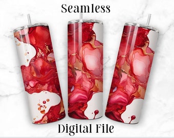 Red Pink Gold Marble 20oz Sublimation Tumbler Seamless Design Straight Skinny Tumbler Wrap Seamless PNG File