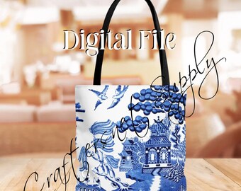 Antique BLUE WILLOW Digital China Pattern for Sublimation Printing on Canvas Tote Bags, 300 Dpi Jpg + PNG, Instant Download Digital File