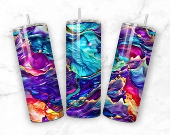 Pink Teal Yellow Lotus Flow Art 20oz Sublimation Tumbler Seamless Design Straight Skinny Tumbler Wrap Seamless PNG File