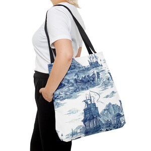 Sac fourre-tout vintage en toile voilier bleu et blanc, sac de plage, sac de courses, fourre-tout pour ordinateur portable, sac de week-end, fourre-tout d'école, sac à bandoulière image 2