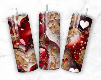 Valentines Hearts Tumbler Designs Png Sublimation Tumbler Design Ready to Print Straight Skinny Tumbler Wrap Instant Download