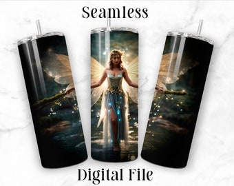 Illuminated Forest Fairy Sublimation Tumbler Designs, Ready-to-print 9.3 x 8.2" Straight Skinny Tumbler Wrap PNG, Seamless, Instant Download