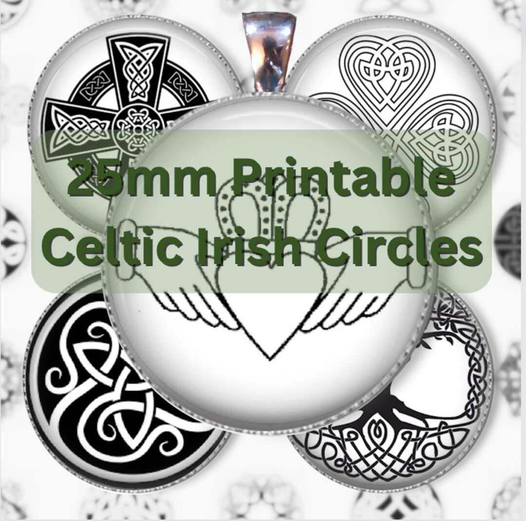 25mm CELTIC Printable Circles Collage Sheet in Black and White, Digital ...