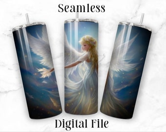 Heavenly ANGEL of Light Sublimation Tumbler Designs, Ready-to-print 9.3 x 8.2" Straight Skinny Tumbler Wrap PNG, Seamless, Instant Download