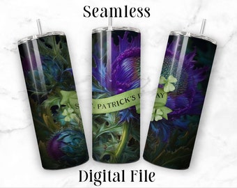 Irish Thistle Flower St Patricks Day Sublimation Tumbler Design for 20oz Skinny Tumblers Print-ready Hi resolution Png Seamless