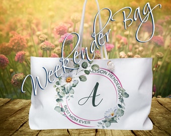 MEJOR MOM Bolsa personalizada Daisy Weekender, Bolsa de playa, Bolsa Boho Weekender, Cottagecore Tote, Bolsa de fin de semana, Daisy Mom Gift Tote, Bolsa de noche