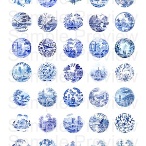 Vintage Blue Willow China Graphics Jewelry Circles Download Images Bundle of 8 files Png Jpg zdjęcie 7