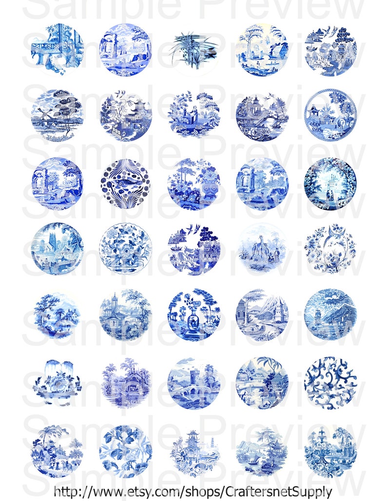 Vintage Blue Willow China Graphics Jewelry Circles Download Images Bundle of 8 files Png Jpg zdjęcie 7