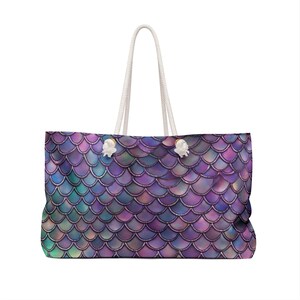 Bolso de fin de semana de sirena, bolso de mano de lona grande, bolso de fin de semana boho, bolso para mamá, bolso de fin de semana, bolso de mano de sirena, bolsos para pasar la noche imagen 2