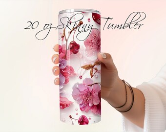 Cherry Blossom 20oz Skinny Tumbler with Straw, Cherryblossom Travel Mug