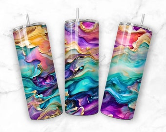 Pink Teal Yellow Lotus Flow Art 20oz Sublimation Tumbler Seamless Design Straight Skinny Tumbler Wrap Seamless PNG File