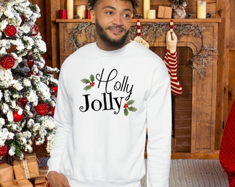 HOLLY JOLLY Christmas T-shirt Sweatshirt Sublimation Design, Ready-to-print 300 Dpi PNG Instant Download, 2 files: Black and White lettering
