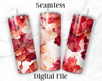 Ruby Red Watercolor Flowers 20oz Sublimation Tumbler Seamless Design Straight Skinny Tumbler Wrap Seamless PNG File