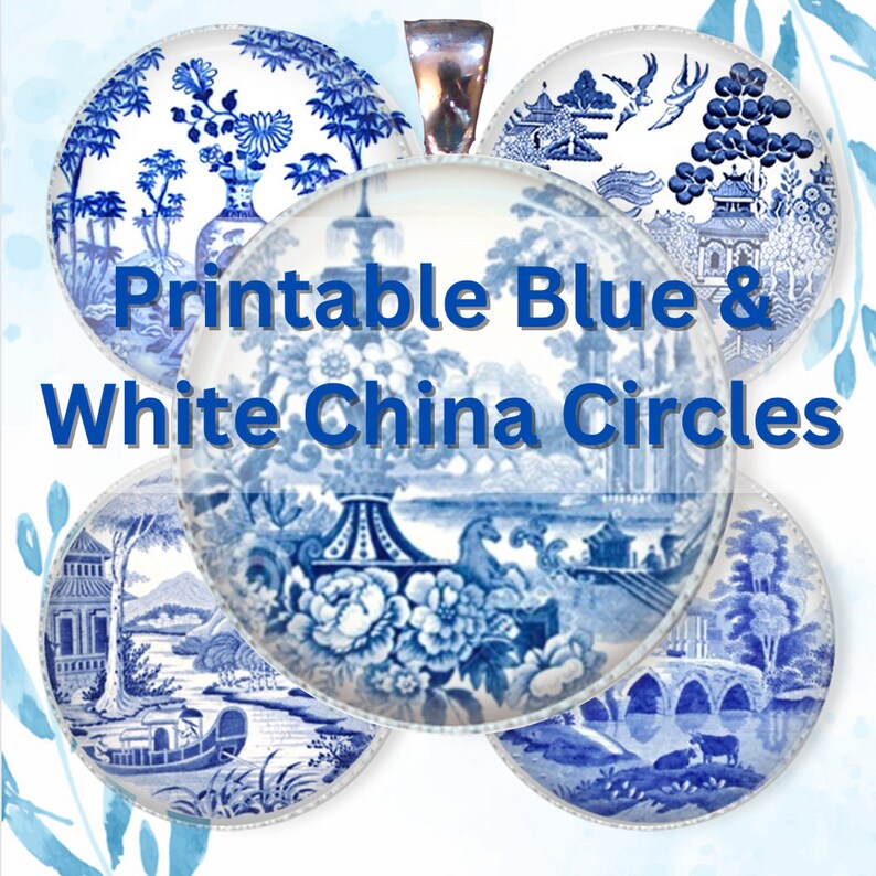 Vintage Blue Willow China Graphics Jewelry Circles Download Images Bundle of 8 files Png Jpg