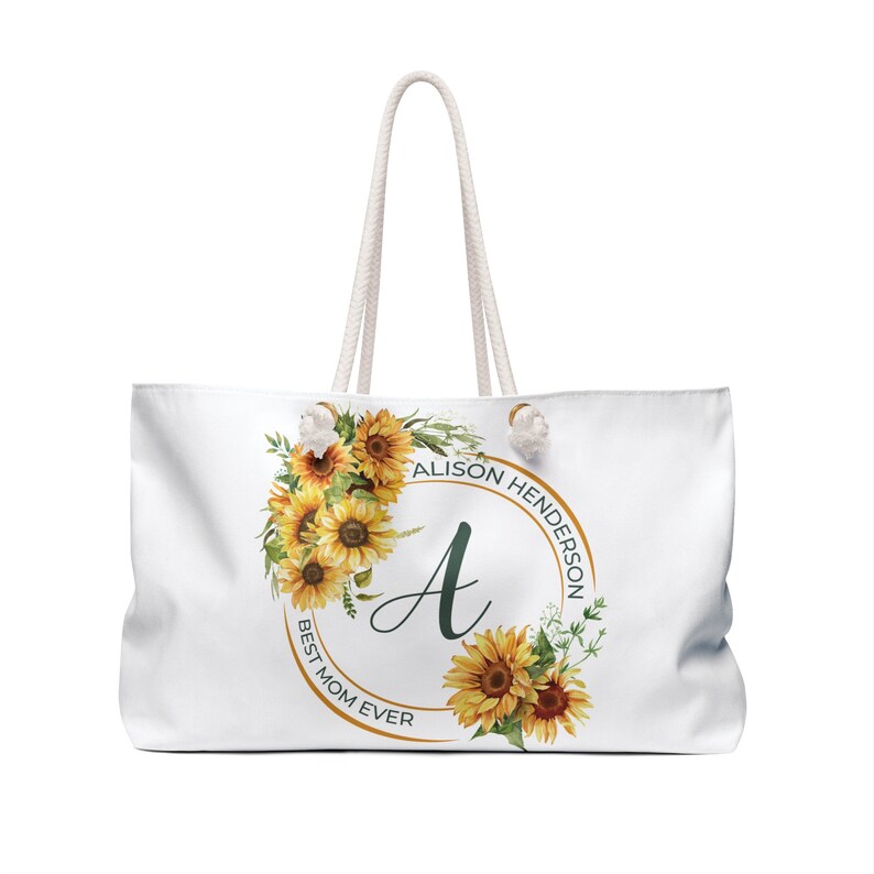 BEST MOM Personalize Sunflower Weekender Bag, Beach Bag, Boho Weekender Bag, Cottagecore Tote, Weekend Bag, Sunflower Overnight Tote Bag image 3