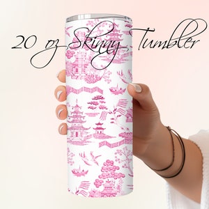 PINK WILLOW ANtique Toile 20oz Skinny Tumbler with Straw