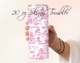 Vaso delgado con pajita Pink Willow Toile de 20 oz