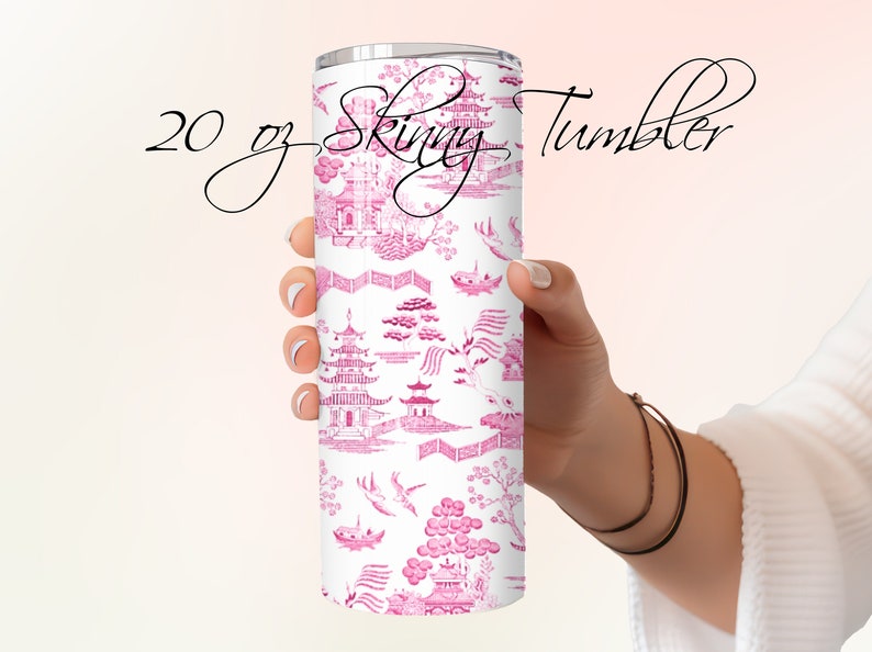 PINK WILLOW ANtique Toile 20oz Skinny Tumbler with Straw