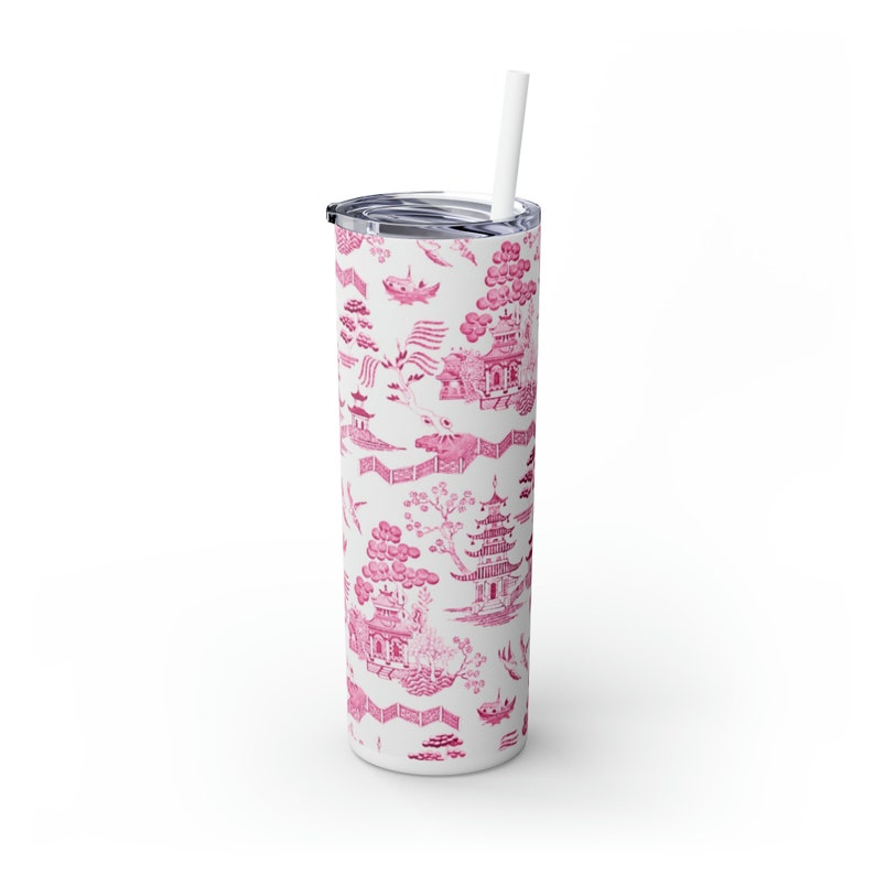 Pink Willow Toile 20oz Skinny Tumbler with Straw zdjęcie 4