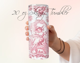 French Cherubs Toile Vintage Pink & White 20oz Skinny Tumbler with Straw