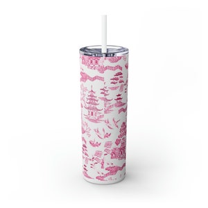 Pink Willow Toile 20oz Skinny Tumbler with Straw zdjęcie 5