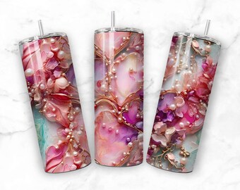 Valentine Hearts Pearls Tumbler Designs Png Sublimation Bling Tumbler Design Ready to Print Straight Skinny Tumbler Wrap Instant Download