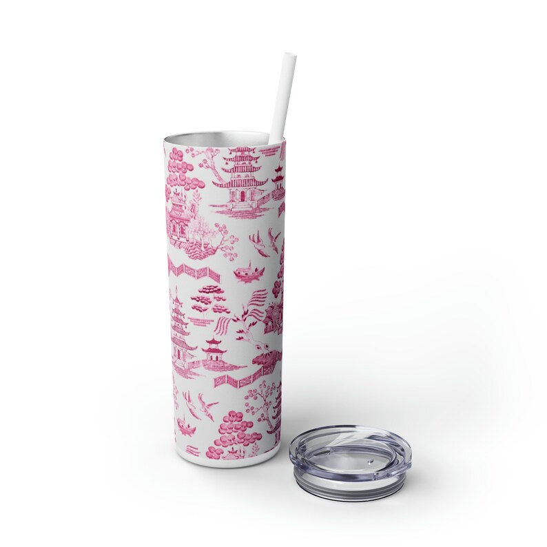 Pink Willow Toile 20oz Skinny Tumbler with Straw zdjęcie 8