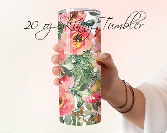 Cabbage Roses Skinny Tumbler with Straw, 20oz