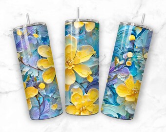 Pink Teal Yellow Lotus Flow Art 20oz Sublimation Tumbler Seamless Design Straight Skinny Tumbler Wrap Seamless PNG File