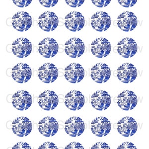 ANTIQUE China Pattern BLUE Willow Digital Graphic Bundle 4 Files 25mm and 30mm sizes, Png & Jpg formats Instant Download DIY Cab Jewelry image 4