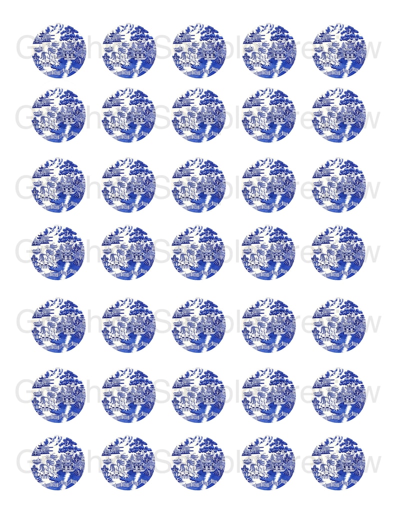 ANTIQUE China Pattern BLUE Willow Digital Graphic Bundle 4 Files 25mm and 30mm sizes, Png & Jpg formats Instant Download DIY Cab Jewelry image 4