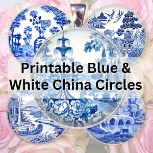 Vintage Blue Willow China Graphics Jewelry Circles Pobierz obrazy Pakiet 8 plików Png Jpg