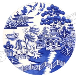 ANTIQUE China Pattern BLUE Willow Digital Graphic Bundle, 4 Files, 25mm and 30mm sizes, Png & Jpg formats, Instant Download, DIY Cab Jewelry