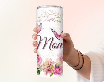 Regalo del Día de la Madre Corona de flores Vaso flaco de 20 oz para mamá con pajita