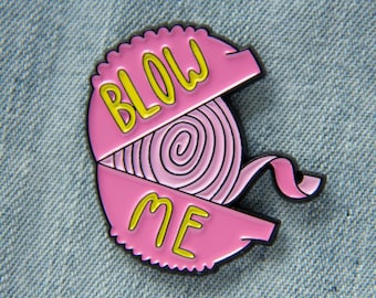 Ectogasm "Blow Me" Pink and Yellow Bubblegum Enamel Pin - Funny Snarky Humor Quote for Men and Women's Gift - Punk Fashion Food Accessory