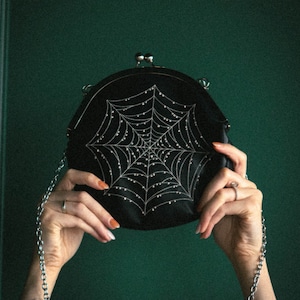 Spiderweb Convertible Clasp Handbag in Black - Spooky Halloween Fashion Witchy Vintage Style Gothabilly Goth Aesthetic Purse Accessories