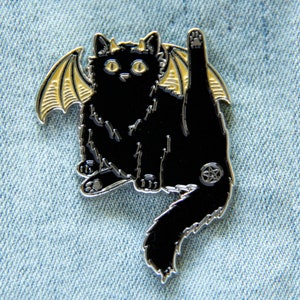 Ectogasm Demon Black Cat Pentacle Butthole Enamel Pin - Cute Satanic Butt Accessory Silver Witchy Fashion Alternative Style Stocking Stuffer