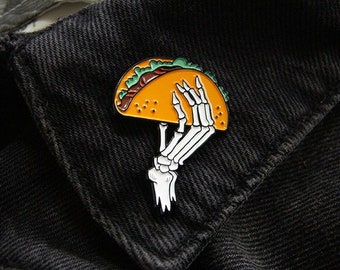 Taco Skeleton Enamel Pin - Funny Mexican Food Lapel Pinback Button Men's Accessories Cool Grunge Fashion Gifts Unisex Style California