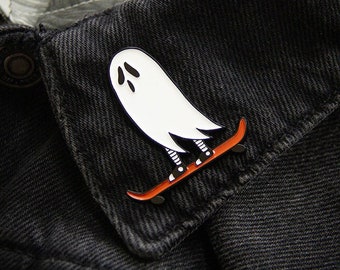 Skateboarding Ghost Enamel Pin - Funny Spooky Gothic Fashion Alternative Style Halloween Cool Trendy Men's Jewelry Accessories Unisex Lapel