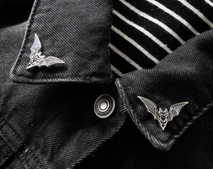 Bat Collar Point Enamel Pin Set of 2 Black and Silver - Alternative ...