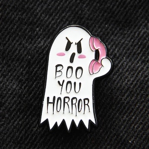 Boo You Horror Movie Quote Ghost Enamel Pin - Nostalgic 90&#39;s Movie Quotes, Halloween Style Gift, Funny Dark Humor Lapel Pin Spooky Accessory