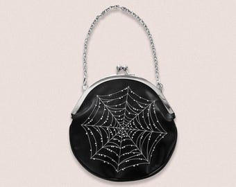 Spiderweb Convertible Clasp Handbag in Black - Spooky Halloween Fashion Witchy Vintage Style Gothabilly Goth Aesthetic Purse Accessories
