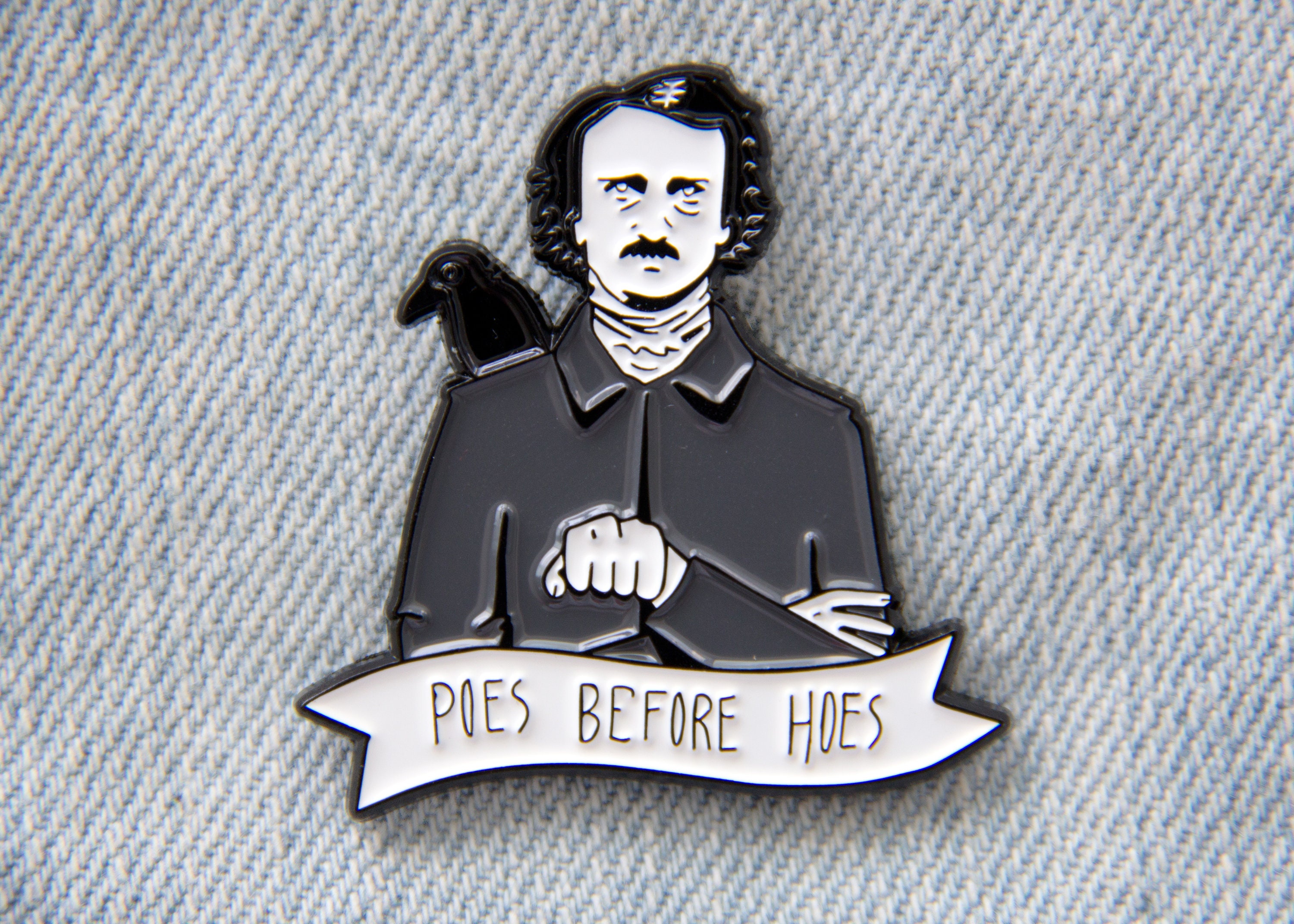 Edgar Allan Poe Enamel Pin Quote, "Poes Before Hoes" Raven …