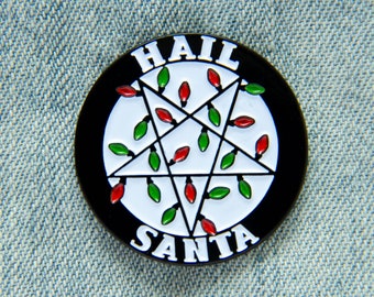 Inverted Pentacle "Hail Santa" Christmas Tree Lights Enamel Pin - Funny Satanic Lapel Hat Accessory Witchy Goth Spooky Style Festive Gift