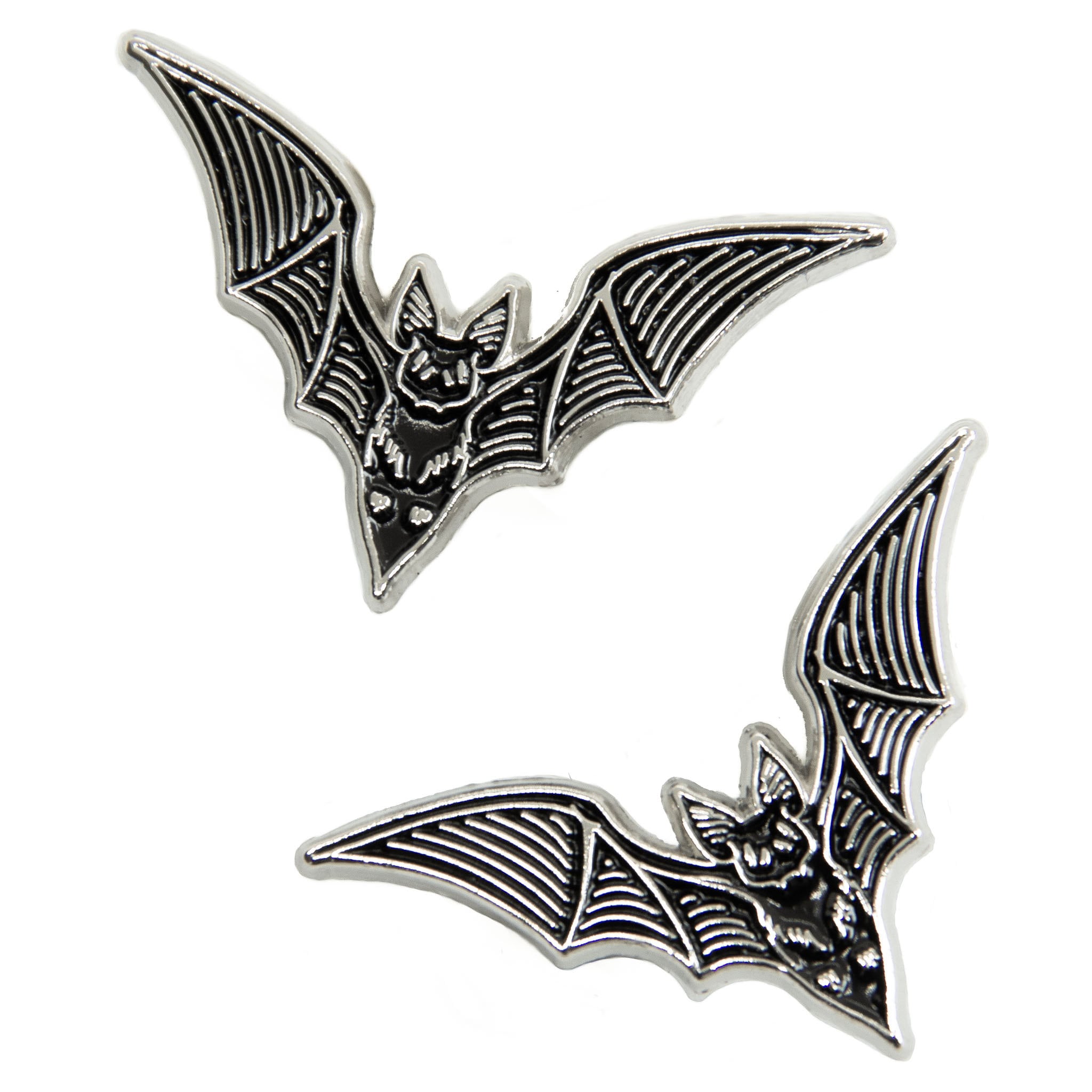 Bat Collar Point Enamel Pin Set of 2 Black and Silver - Alternative Goth Fashion Witchy Style Halloween Gift Spooky Lapel Jewelry Accessory