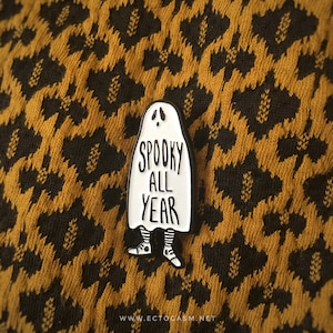 Ghost Spooky All Year Enamel Pin goth witch fashion black white lapel Halloween punk quote horror accessory style gift Alternative Style image 4