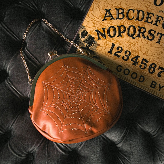 Spiderweb Convertible Clasp Handbag in Brown Orange Gold Fall Aesthetic Fashion Witchy Style Halloween Accessories Purse Vintage Style Etsy