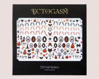 Ectogasm Vintage Halloween Cartoon Nail Stickers for Witchy Gothic Manicures - Skulls, Ghosts, Spiderwebs, Pumpkins
