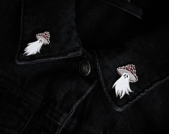Ghost Mushroom Enamel Pin Set: Spooky Lapel Brooch