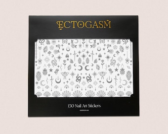 Silver Gothic Nail Stickers: Witchy Art Decals - Snakes, Moons, Spiderwebs